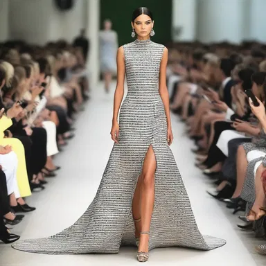 The fashion designer showcased a stunning dress adorned with patterns inspired by the concept of letter stock.