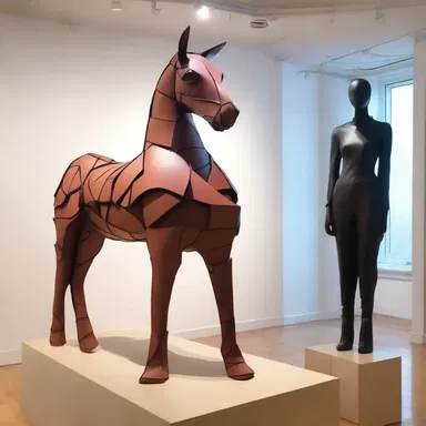 The artist showcased her creativity by incorporating imitation leather into her sculpture.