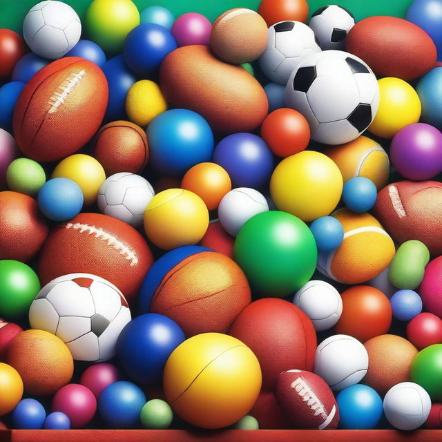 A high-quality digital art image showcasing a lively scene of various toys, dolls, and sports balls going in and out of a toy box