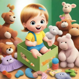 An endearing high-quality digital art image portraying a child opening a toy box, their face filled with surprise and delight