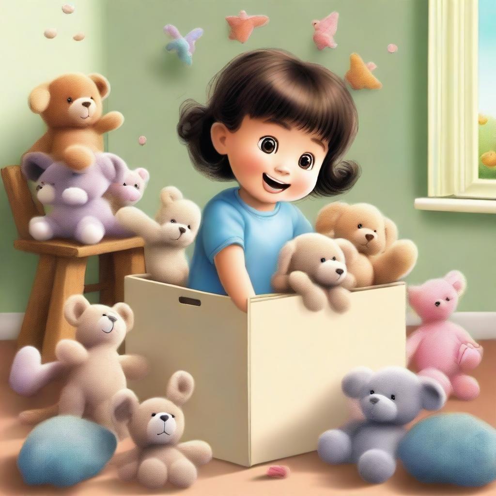 An endearing high-quality digital art image portraying a child opening a toy box, their face filled with surprise and delight