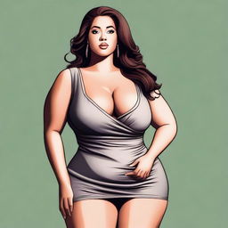 This is a high-quality digital art of a curvy woman in a casual dress