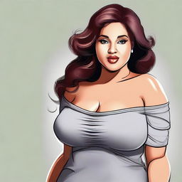 This is a high-quality digital art of a curvy woman in a casual dress