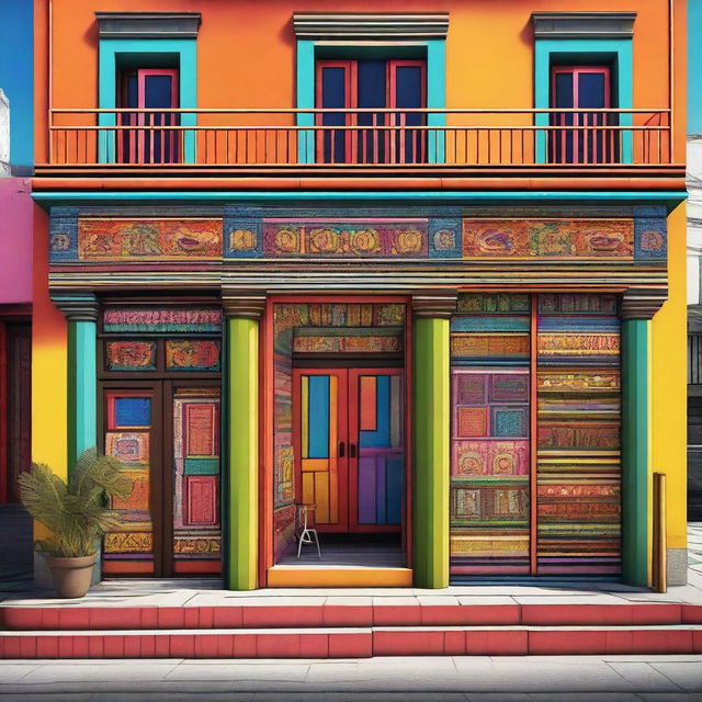 A vibrant digital art image showcasing the facade of a Central American clothing store