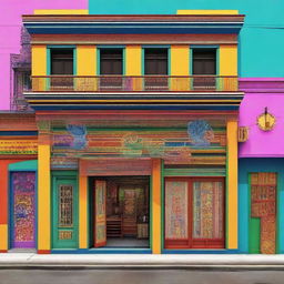 A vibrant digital art image showcasing the facade of a Central American clothing store