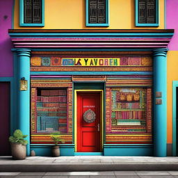 A vibrant digital art image showcasing the facade of a Central American clothing store