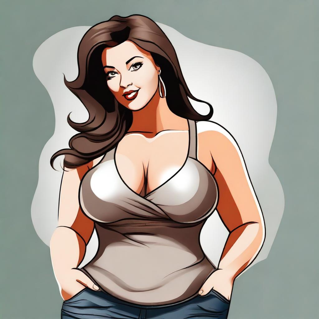 This is a high-quality digital art of a curvy woman in a casual dress