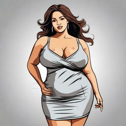 This is a high-quality digital art of a curvy woman in a casual dress