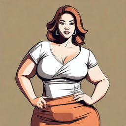 This is a high-quality digital art of a curvy woman in a casual dress