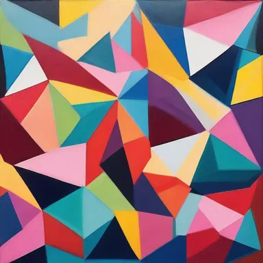 The artist used colorful polygonal shapes to create a stunning abstract painting.