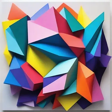 The artist used colorful polygonal shapes to create a stunning abstract painting.