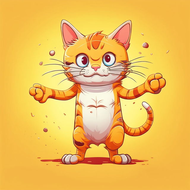 A 'Rick and Morty' style cartoon cat with large eyes, vibrant orange fur, and an elongated body standing on its hind legs against a pastel background.