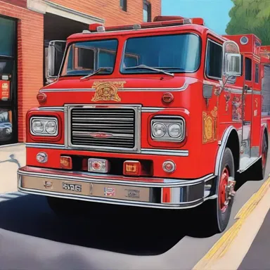 The artist painted a vibrant and detailed portrait of a fire engine.