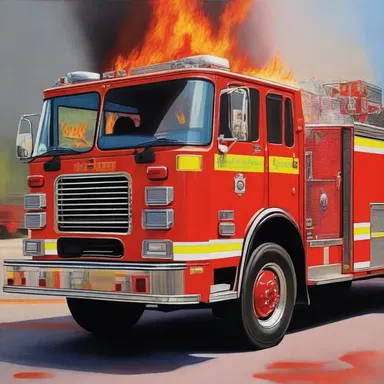 The artist painted a vibrant and detailed portrait of a fire engine.