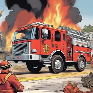 The comic book depicted a heroic fire engine coming to the rescue and extinguishing a massive fire.