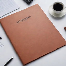 Generate a professional title page for a marketing report. Include the company name 'Jafferjees', a brand dealing with leather goods. Show some tasteful and elegant designs in the background made from high-quality leather products.