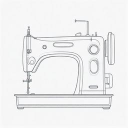 A continuous one line art illustration of a sewing machine on a transparent background.