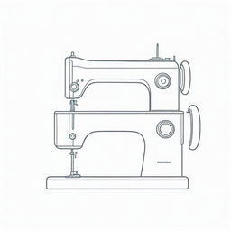 A continuous one line art illustration of a sewing machine on a transparent background.