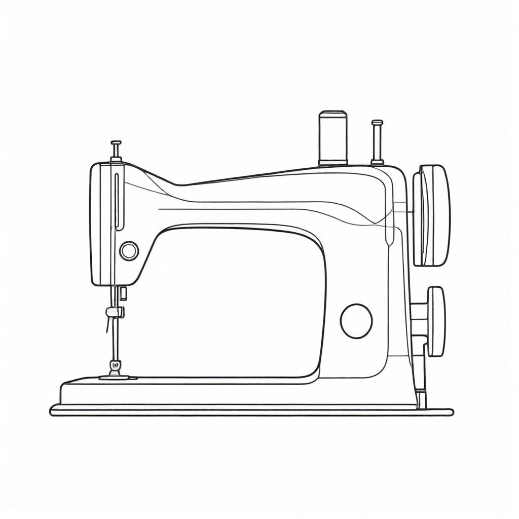 A continuous one line art illustration of a sewing machine on a transparent background.