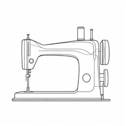 A continuous one line art illustration of a sewing machine on a transparent background.