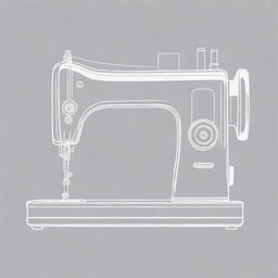 A continuous one line art illustration of a sewing machine on a transparent background.