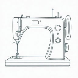 Create a continuous line art illustrative depiction of a sewing machine with a transparent background.