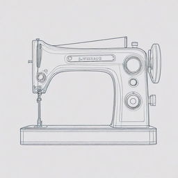 Create a continuous line art illustrative depiction of a sewing machine with a transparent background.