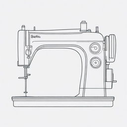 Create a continuous line art illustrative depiction of a sewing machine with a transparent background.