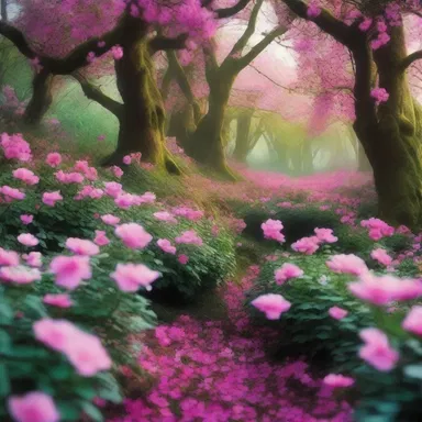The enchanted forest in the fantasy novel was filled with eglantine bushes with vivid pink flowers.