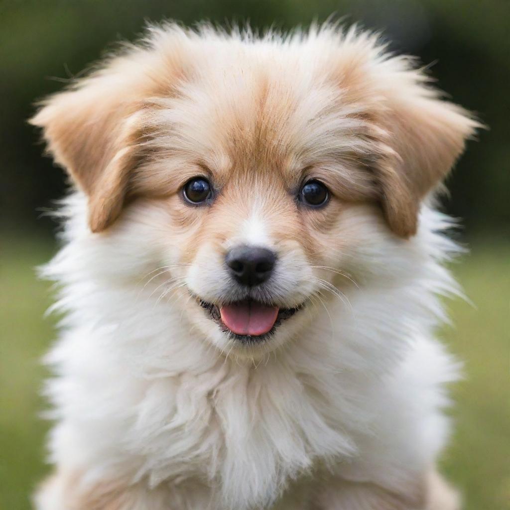 A cute puppy with fluffy fur, bright eyes, and a playful disposition.