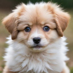 A cute puppy with fluffy fur, bright eyes, and a playful disposition.