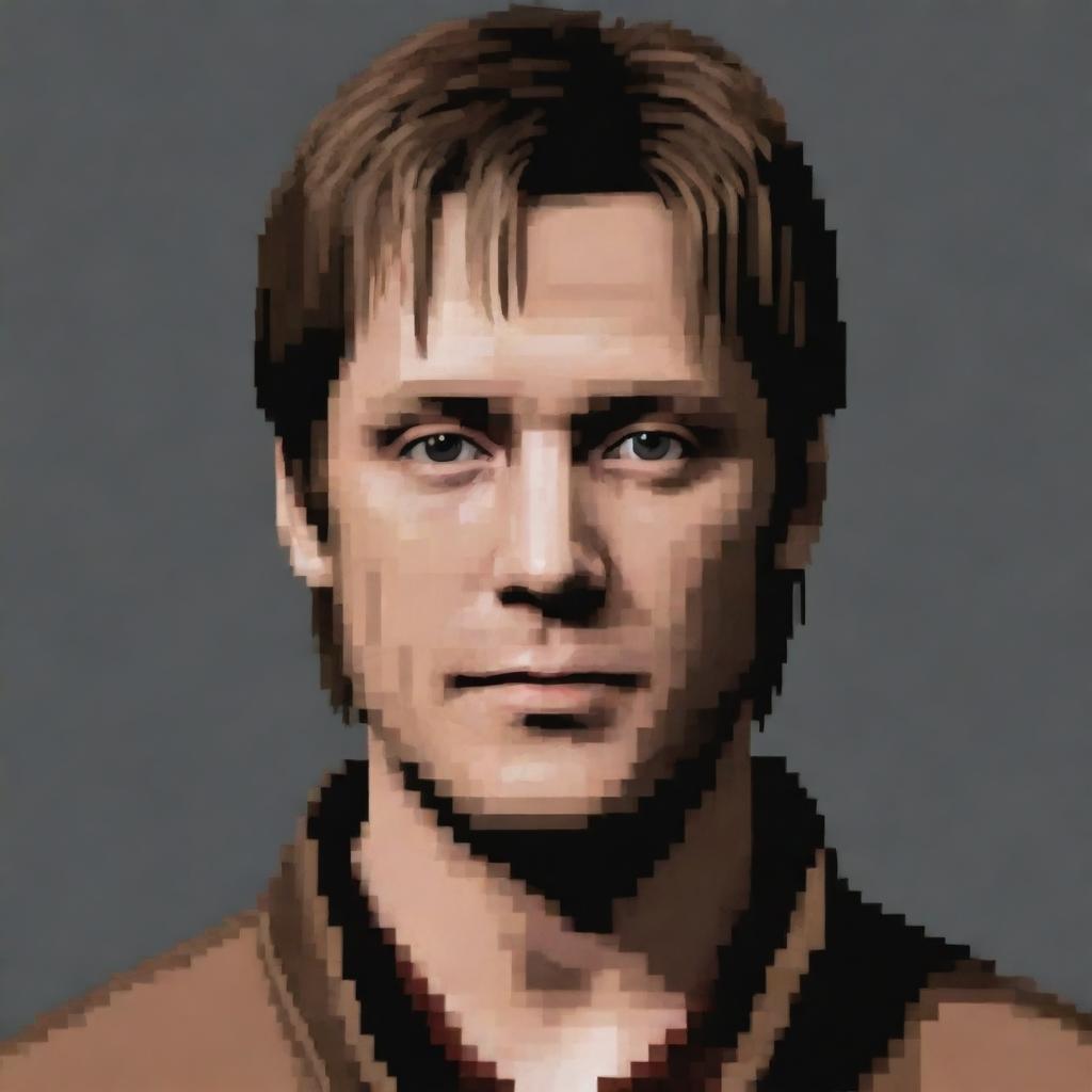 Create a pixel art profile picture of James Sunderland from Silent Hill.