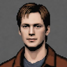 Create a pixel art profile picture of James Sunderland from Silent Hill.