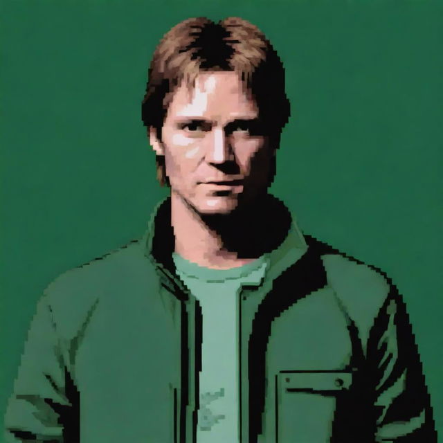 Modify the pixel art profile picture of James Sunderland from Silent Hill, making his jacket green.