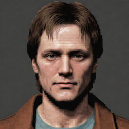 Enhance the pixel art profile picture to make it look more like James Sunderland from Silent Hill, featuring his distinctive features with greater accuracy.