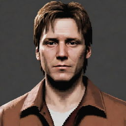 Enhance the pixel art profile picture to make it look more like James Sunderland from Silent Hill, featuring his distinctive features with greater accuracy.