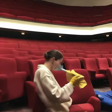 After the movie, the cleaning crew began to sponge off the seats in the theater.