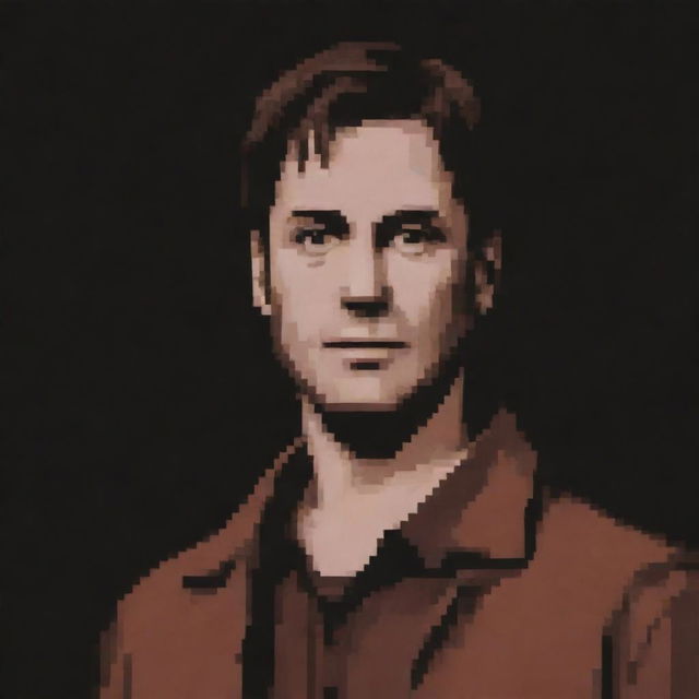 A pixel art representation of James Sunderland from Silent Hill series