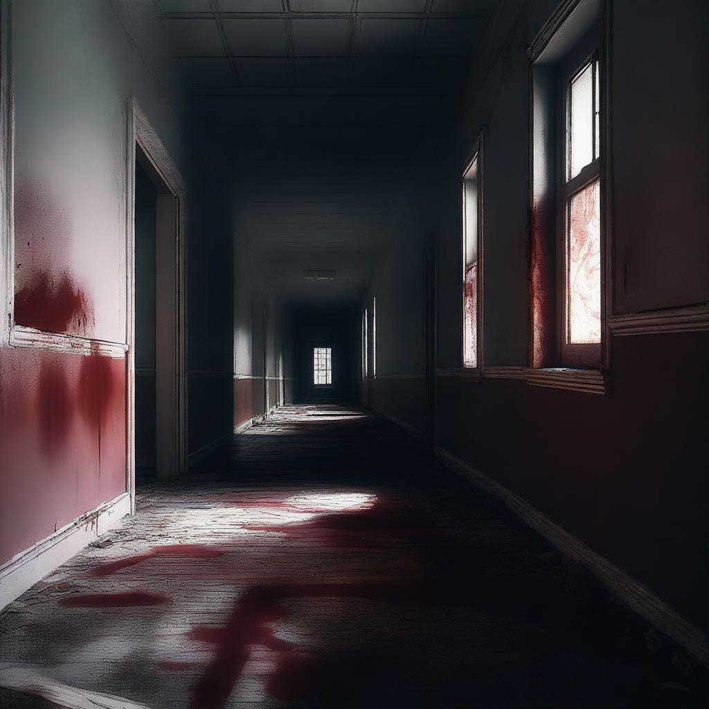 A highest quality digital art illustrating a daunting scene of an abandoned asylum