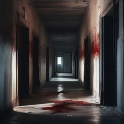 A high-quality digital art image depicting a terrifying scene inside an abandoned asylum