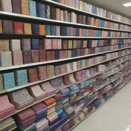 An Islamic merchandise store displaying an array of sophisticated Hijabs and Islamic books without any human figures present.