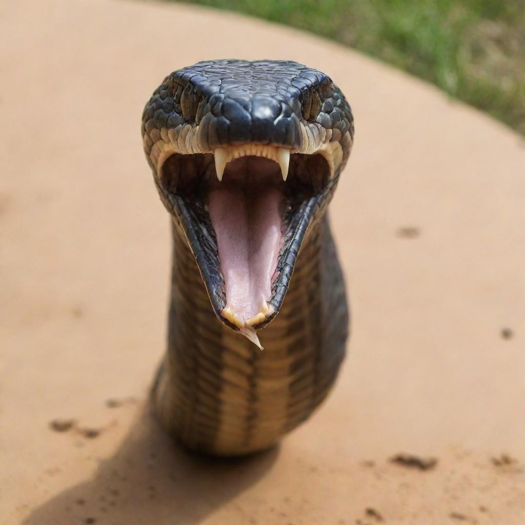 A highly dangerous cobra in mid-action, spewing venom with intimidating ferocity.