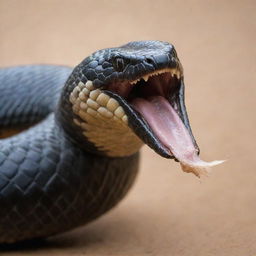 A highly dangerous cobra in mid-action, spewing venom with intimidating ferocity.