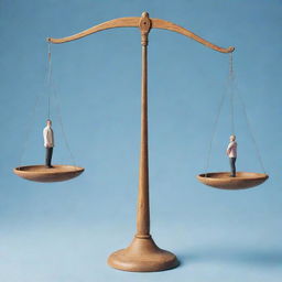 An allegorical representation of balancing social and self-benefit. Picture a scale in perfect balance, one side holds a group of diverse individuals (social benefit), the other side holds a single individual (self-benefit).