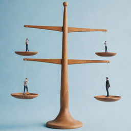 An allegorical representation of balancing social and self-benefit. Picture a scale in perfect balance, one side holds a group of diverse individuals (social benefit), the other side holds a single individual (self-benefit).