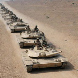 A formidable Pakistan Army battalion, fully equipped with military rifles, backed by an array of powerful tanks on a vast battlefield.