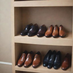 Elegant men's shoes neatly displayed in a classy setting