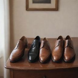 Elegant men's shoes neatly displayed in a classy setting