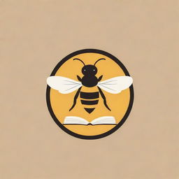 A playful logo featuring a bee and elements of a book