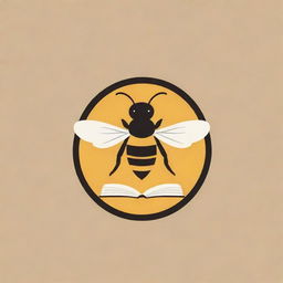 A playful logo featuring a bee and elements of a book